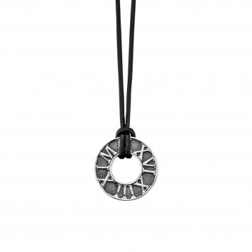 Anhänger mit Kette 925/- Sterling Silber matt-oxidiert Leder
