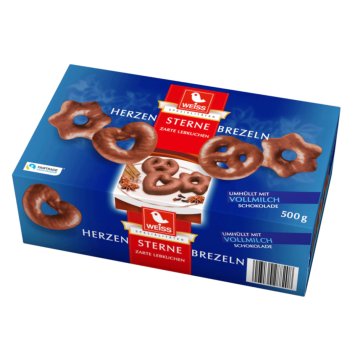 Weiss Herzen Sterne Brezeln Lebkuchen mit Vollmilchschokolade 500g