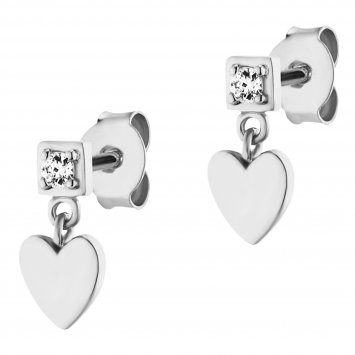 Ohrstecker 925/- Sterling Silber rhodiniert Zirkonia Herz