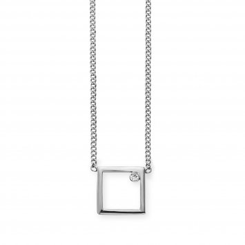 Collier 925 Sterling Silber rhodiniert Rechteck Zirkonia