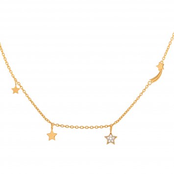 Anhänger mit Kette 925 Sterling Silber gelb vergoldet Sterne Sternschnuppe Zirkonia