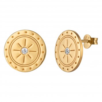 Ohrstecker 925 Silber vergoldet Münze Sonne Mandala Topas