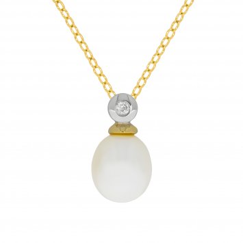 Halskette 925 Silber zweifarbig mit Perle weiß und Zirkonia