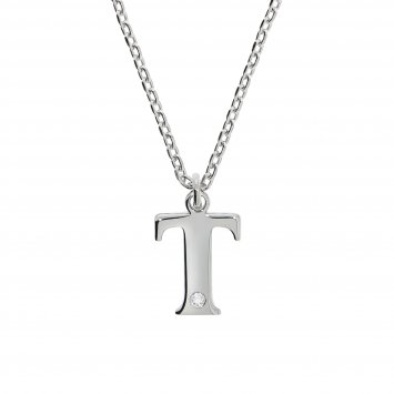 Halskette Silber 925 mit 1x Diamant 0,008ct. Buchstabe T