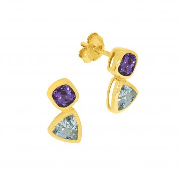 Ohrringe Gold 375 Blautopas (beh.) + Amethyst