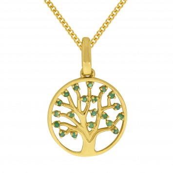 Halskette Gold 375  Lebensbaum mit Smaragd