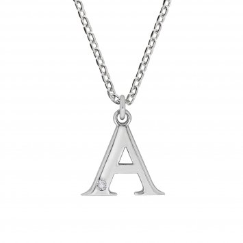 Halskette Silber 925 mit 1x Diamant 0,008ct. Buchstabe A