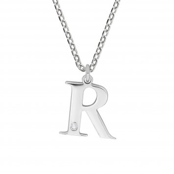 Halskette Silber 925 mit 1x Diamant 0,008ct. Buchstabe R