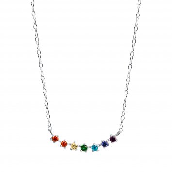 Halskette Silber 925 rhodiniert mit bunten Zirkonia-Steinen