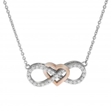 Collier 925 Silber rhodiniert vergoldet rose Herz Zirkonia Unendlichkeit