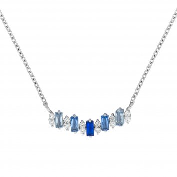 Halskette Silber 925 rhodiniert mit Zirkonia blau und weiß