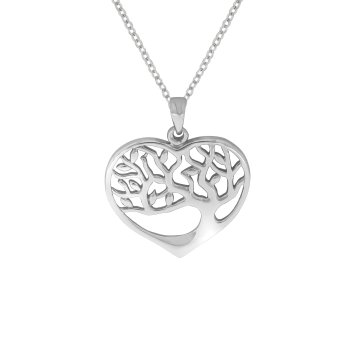 Halskette Silber 925 rhodiniert mit Herz- und Lebensbaum-Motiv