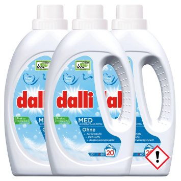 Dalli Med Flüssigwaschmittel 20 WL ohne Farbstoffe 1100ml 3er Pack
