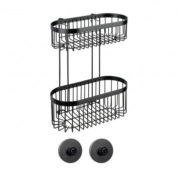 Wandregal 2 Etagen Mod. Classic Plus Black mit Vacuum-Loc® Adapter, Befestigen ohne bohren