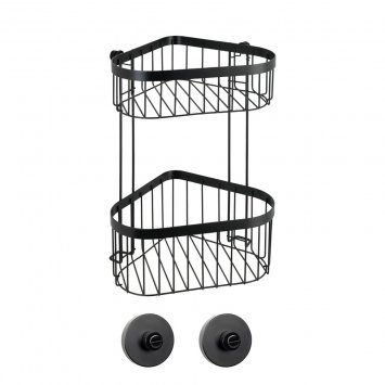 Eckregal 2 Etagen Mod. Classic Plus Black mit Vacuum-Loc® Adapter, Befestigen ohne bohren