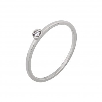 Ring 925/- Sterling Silber rhodiniert Hexagon mit Zirkonia Stacking