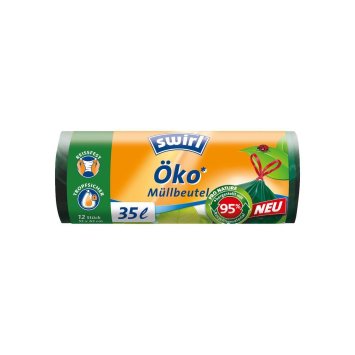 Swirl Müllbeutel Öko Fassungsvermögen 35l mit Zugband grün 12 Stück