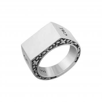 Ring 925/- Sterling Silber Siegelring mattiert oxidiert Flechtoptik