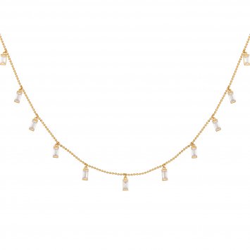 Collier 925/- Sterling Silber vergoldet Anhänger Zirkonia Baguette