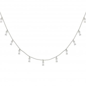 Collier 925/- Sterling Silber rhodiniert Anhänger Zirkonia Baguette
