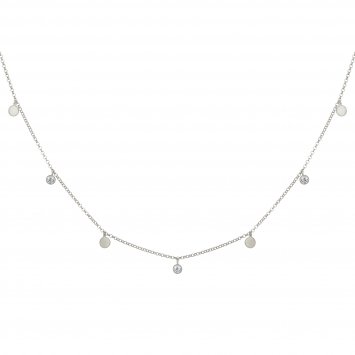 Collier 925/- Sterling Silber rhodiniert Anhänger Plättchen Zirkonia