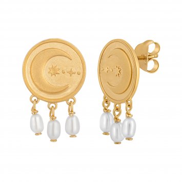 Ohrstecker 925 Silber vergoldet Münze Mond Perlen