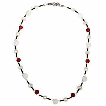 Collierkette Edelstahl Süßwasserperle, Karneol, Kristall