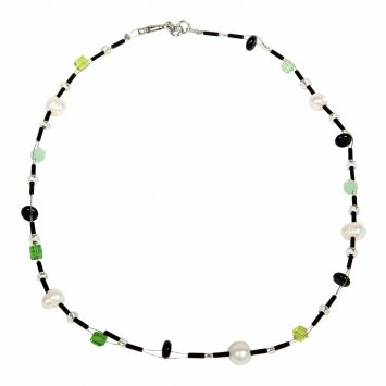 Collierkette Edelstahl Perle Onyx Acryl Kristall