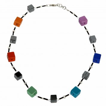 Collierkette Edelstahl Aluminium Hämitit Kristall mehrfarbig