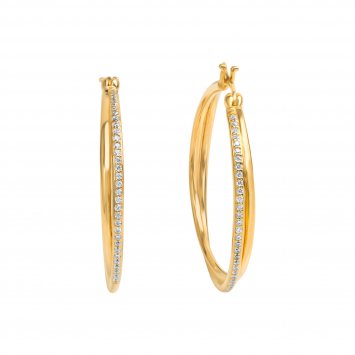 Ohrringe Silber 925 vergoldet mit weißen Zirkonia-Steinen 39mm Durchmesser