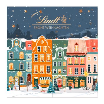 Lindt Adventskalender Motiv Winterhäuser illustrierte Winterwelt 153g