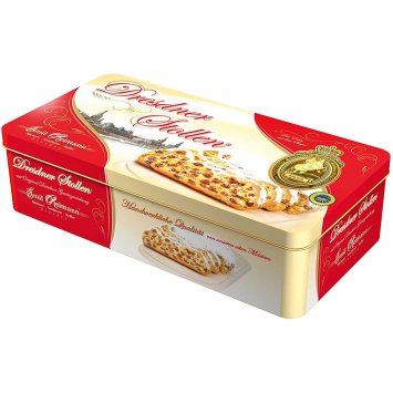 Dresdner Stollen mit Marzipan und Puderzucker in Metalldose 750g