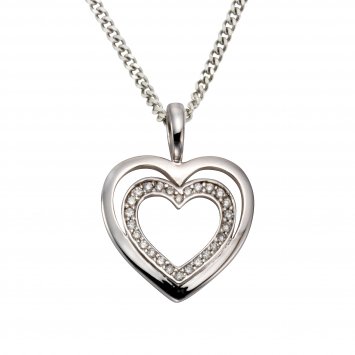 Halskette Gold 585 Herz-Anhänger 42/45cm lang mit 26 Brillanten zus. 0,11ct.