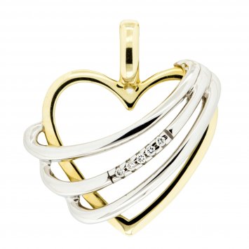 Anhänger 585 Gold zweifarbig Herz mit 5x Brillant 0,025ct.