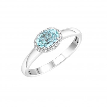 Ring Weißgold 585 mit echtem Aquamarin und 36 Diamanten 0,09ct.