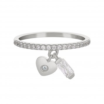 Ring 925 Silber rhodiniert mit Anhängern Herz Zirkonia
