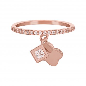 Ring 925 Sterling Silber rosé vergoldet mit Anhängern Kleeblatt Zirkonia