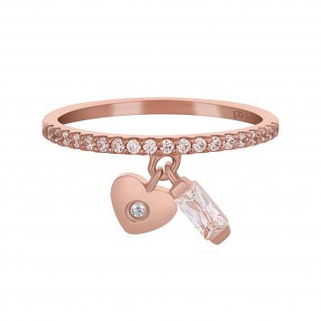Ring 925 Silber rosévergoldet mit Anhängern Herz Zirkonia