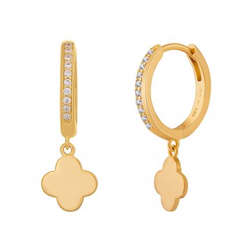 Creole 925 Sterling Silber gelb vergoldet Kleeblatt Zirkonia