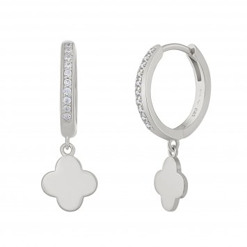 Creole 925 Sterling Silber rhodiniert Kleeblatt Zirkonia