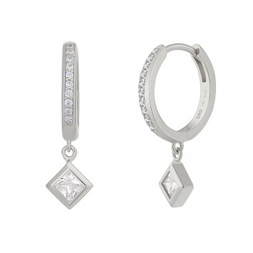 Creole 925 Sterling Silber rhodiniert Zirkonia Raute