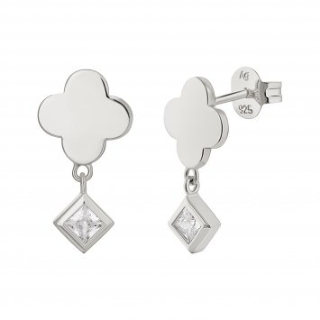 Ohrstecker 925 Sterling Silber rhodiniert Kleeblatt Zirkonia Anhänger