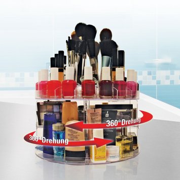 IDesign Rain Kosmetik-Rondell – Drehbar, Transparent, 23x23x4 Cm, Mit Kugellagern, Für Make-up & Bürsten