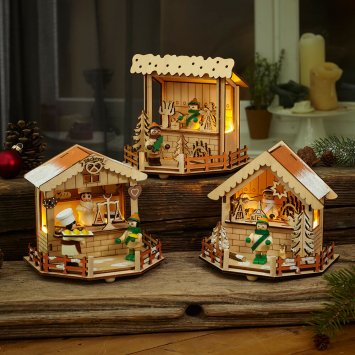 Markthäuschen mit Licht 3er-Set