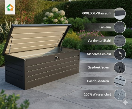 Metall-Aufbewahrungsbox Gartentruhe 600L Stauraum wetterfest 