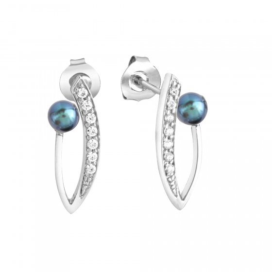 Ohrringe Silber 925 rhodiniert mit grauer Perle und Zirkonia 