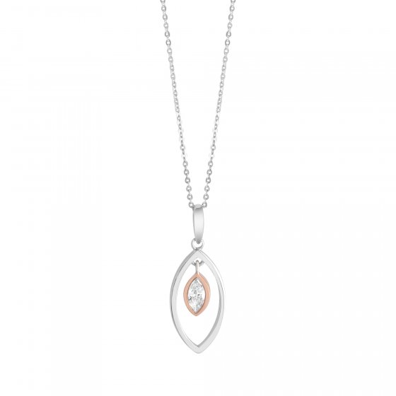 Anhänger mit Kette 925/- Sterling Silber rhodiniert zweifarbig Zirkonia 