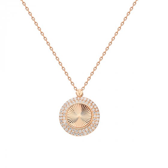 Anhänger mit Kette Coin 925/- Sterling Silber rosevergoldet Zirkonia Weiß 