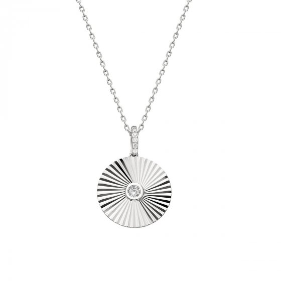 Anhänger mit Kette Coin 925/- Sterling Silber Zirkonia Weiß 