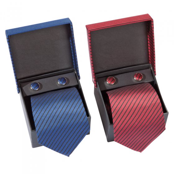 Krawatte mit Manschettenknöpfen (blau) 